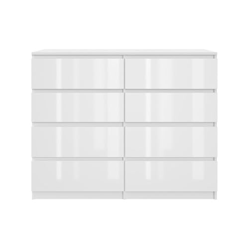 SoDREAMER Kommode mit 8 Schubladen | Weiß - glänzende Vorderseite 120 cm Ideal für Schlafzimmer Wohnzimmer Kinderzimmer und Büro | Große geräumige Schubladenschrank | 120x97x40 cm SoDREAMER Kommode mit 8 Schubladen | Weiß - glänzende Vorderseite 120 cm Ideal für Schlafzimmer Wohnzimmer Kinderzimmer und Büro | Große geräumige Schubladenschrank | 120x97x40 cm