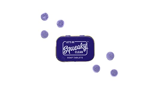 Image of SqueakyClean Hand Made 30 Soap Tablets in Each Tin | Single Wash Hygiene Bar | Hand Soap Tablet | Convenient | Travel & Pocket Friendly | Combo of 3 Sweet Lavender Fragrance