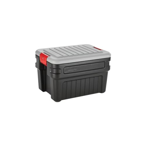 ActionPacker 24 Gallon Heavy Duty Storage Bin with Lockable Lid, Impact Resistant Black Plastic Tote, Double-Walled Weatherproof Container for Camping Gear, Sports Equipment, Tools, Home Organization