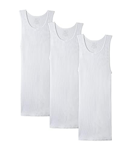 | Men's 100% Cotton Multipack Classic Rib Tank Top A-Shirts (Large, White_3 Pack)