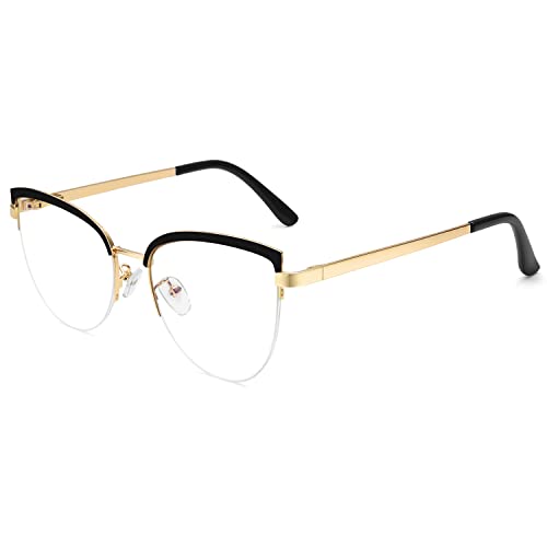 Image of MEETSUN Cat Eye Blue Light Blocking Glasses Women Metal Frame Computer Eyeglasses Fake Glasses for Anti Eyestrain & UV Glare
