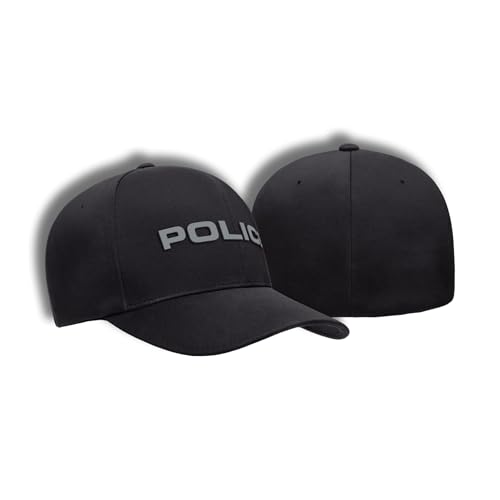 13Fifty Police Flexfit Delta Cap for Men Lightweight Performance Hat Moisture-Wicking Sweatband Stretch Fit Black Baseball Cap Law Enforcement Tactical Hat Black & Gray