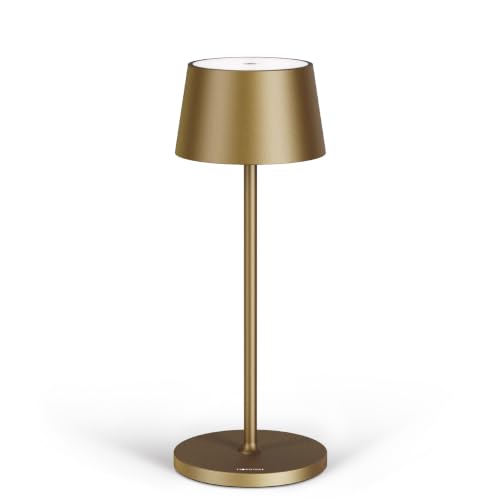 Madrigal Stilosa XL - Lámpara LED recargable USB de Mesa Regulable - Larga duración - Luz regulable (Dimmer) con un toque - Casa y restaurante - Protección IP54 - Dorado Oscuro