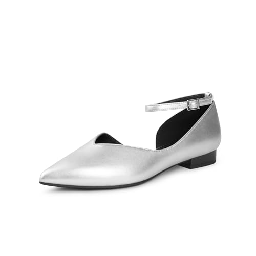 Arromic Black Flats for Women Flats with Ankle Strap Pointed Toe Dress Flat Shoes for Work Office Dressy
