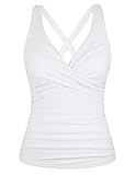Hilor Supportive Swimsuits with Built in Bra Underwire Tankini Tops for Women Swimwear Top Tummy Control Bathing Suit White 16