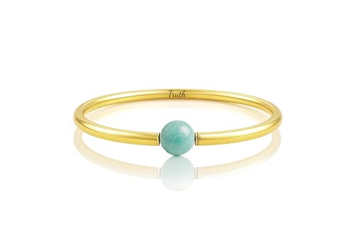 Bracelet tube pierre précieuse amazonite bleue et or 14 carats pour femme