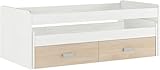 SHIITO | Cama Nido Juvenil Doble Modelo Chelsea con Cajones de Almacenaje | Blanco Veteado y Natural | Medidas: 198.4 x 98 x 72 cm Resistencia