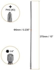 #US 2pcs Magnetic Screwdriver Bit PH3 1/4" Hex Shank 370mm Long 6mm Rod