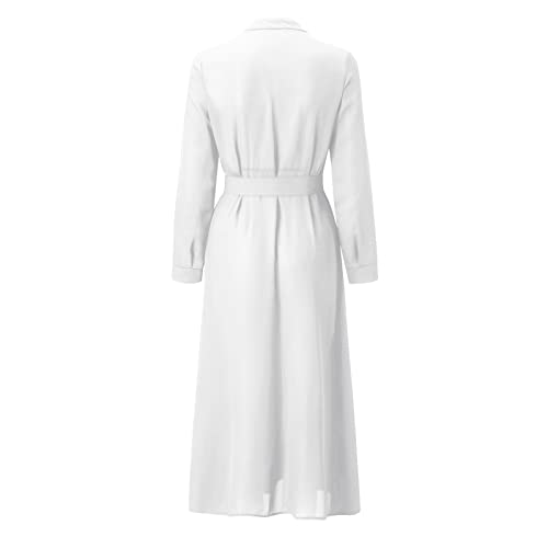 Mercatoo Vestidos para mulheres, casual, com gola V, manga comprida, vintage, borlas, gola V, vestid