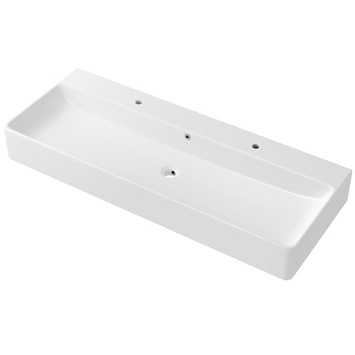 Eridanus Ceramic Bathroom Sink, Rectangular Floating Wall Mount Vessel Sink,