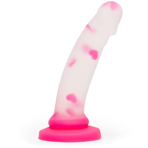 Lovehoney Heart Realistic Dildo | 8 Inch Suction Cup Dildo for Women | Liquid Silicone Curved Strap On Harness Compatible | Curved G Spot Stimulator | Adult Sex Toys for Couples | Clear & Pink