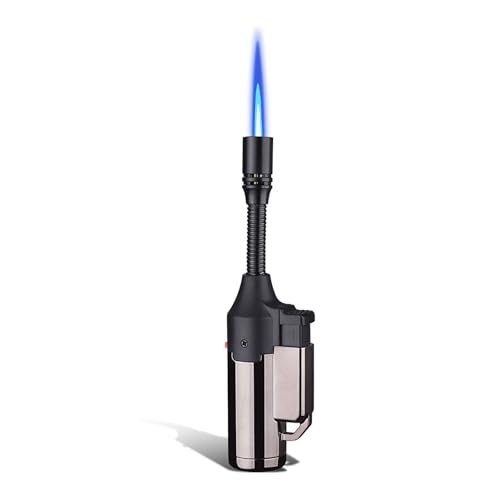 KOOKEE Butane Torch Lighter Flexible Rotating Neck Mini Refillable Blow Jet Flamethrower Lighters for Kitchen Cooking Gas Stove Camping BBQ Birthday(Without Gas) (Black01)