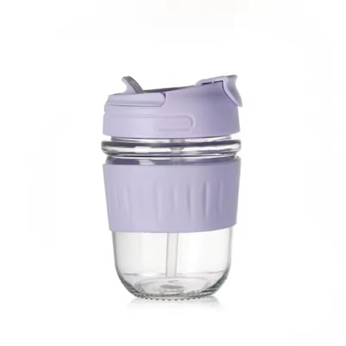 Image of Glass Mug with Straw and Lid, 350ml, Leakproof Travel Tumbler, Lavender