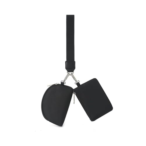 QKEPCY 2 Piezas Minicartera con Cremallera Mujer Bolso de Mano Monedero Hombre Correas de Muñeca Pequeño Muñequeras Doble Bolsa Monedero con Cremallera para Deportes Viajes Compras Negro
