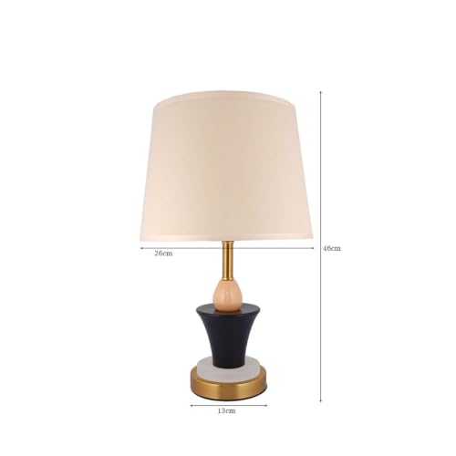 Image of ELARE Modern Decorative Table Lamp with Cotton Fabric Shade, Black & Gold Metal Body, Ambient-Lit Marble Base, LED Bulb Included, Bedside Lamp for Bedroom, Living Room & Office