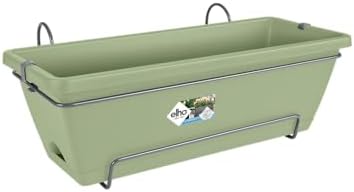 elho Barcelona Allin1 50 Balcony Planter - with Saucer and Hanging rack - 100% Recycled Plastic - Ø 49.5 x H 18.5 cm - Green/Mint