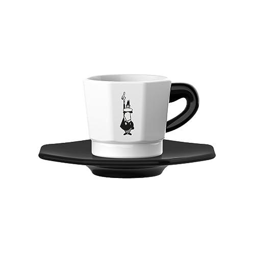 Bialetti Tazzine Ottagonali, Set 4 Tazzine, Nero e Bianco, 75 ml