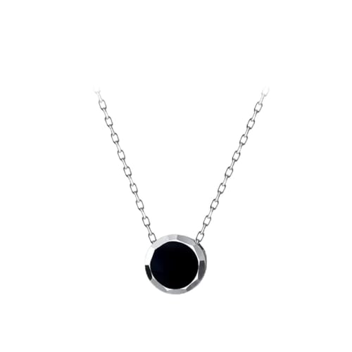 Collier en émail noir pour femmes avec chaîne pendentif rose