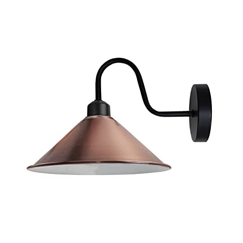 LEDSone Vintage Wall Light Fixture, Vintage Black Wall Sconce E27 Base Socket Screw Type Industrial Wall Mounted Swan Neck Cone Shape Shade Wall Sconce (Copper, Without Bulb) — image 1