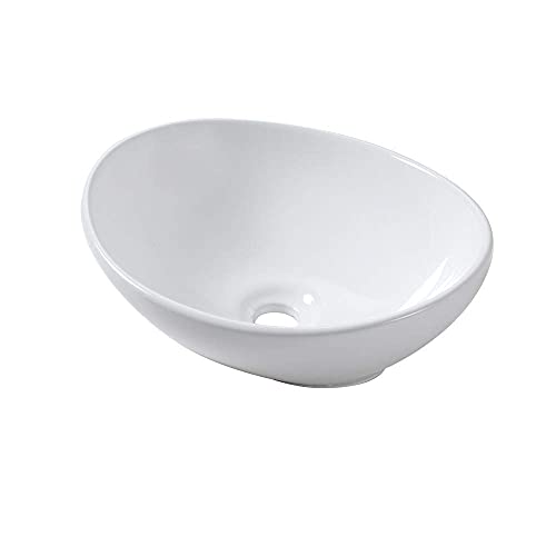 Oval Vessel Sink - Lordear 16"X13" Bathroom Vessel Sink Modern Egg Shape Above Counter White Porcelain Ceramic Vanity Sink Art Basin #TOP1