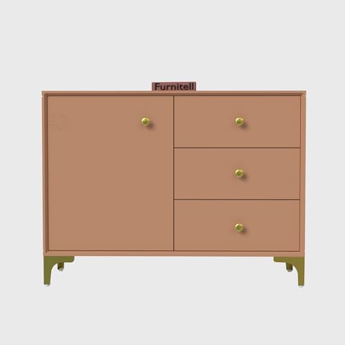 Image of Wooden Sideboard Cabinet for Living Room | Side Board Crockery Cabinet with 1 Door & 3 Drawers Storage for Dining, Drawing and Home Office | HDMR Premium Wood & Iron, Taupe