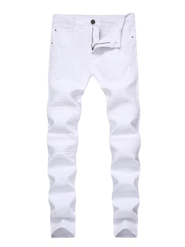 Men's Streetwear Patchwork Pleated Stretch Ripped Biker Jeans Denim Pants Designer Jeans