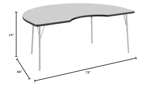 Image of Factory Direct Partners 10093-149 Kidney Activity School and Office Table (48 inch x 72 inch), Silver Standard Legs with Swivel Glides, Adjustable Height 19-30 inch - Gray Top and Black Edge