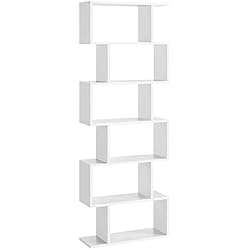 Mueble Estanteria Esquinero VASAGLE Librería de Esquina, Biblioteca de Esquina de 6 Niveles, Estantería Esquinera, Separador de Espacios, para Salón, Dormitorio, Estudio, Oficina, Blanco LBC61WT