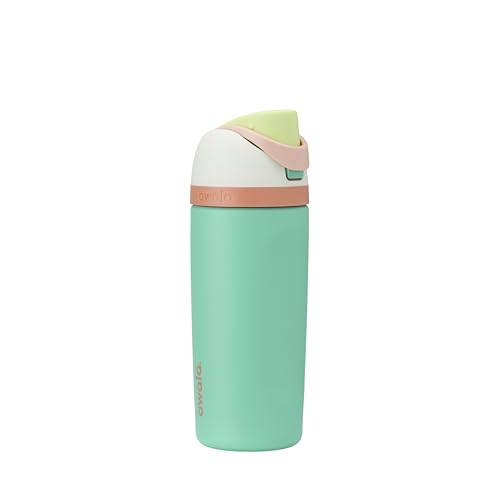 Owala Kids FreeSip Insulated Stainless Steel Water Bottle with Straw for Sports, Travel, and School, BPA-Free Sports Water Bottle, 16 oz, Mint Green Crazy Chameleon