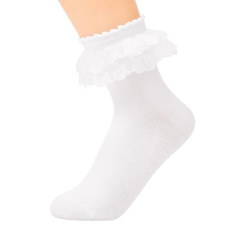 Image of Komorebi Big Ruffle Ankle Socks Women-Lace Frilly Cute Socks-Soft Cotton Girls Sock