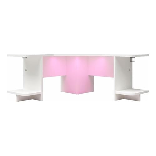 NTENSE Mod Corner Gaming Desk with LED Light Kit, White