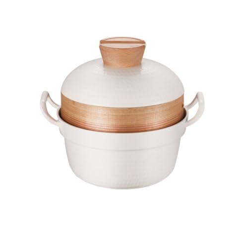 XPPX両手ラーメン鍋、スープ鍋、お手入れ簡単、蓋付き、コンパクトで軽量、耐久性があり、ガスコンロや電磁調理器、スロークッキング料理、カレー、シチューに適しています。 (ホワイト,インスタントラーメン鍋 + 蒸し器)