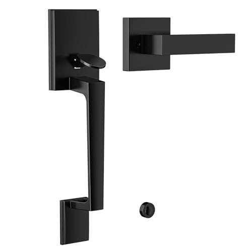 AEEKEL Black Front Door Handle No Lock, Exterior Entry Door Handle with Interior Passage Levers, Front Door Lock Set for Left Right Handle Doors, Deadbolt Set Not Included, Non-Locking