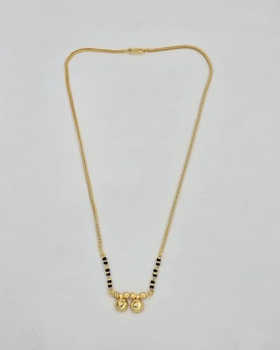 Image of 1 Gram Gold Plated Traditional Short Mangalsutra for Women| Daily Wear Short Tanmaniya With Black beads. 18 Inch Gold Plated Jewellery.