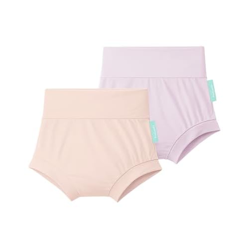 Baby Bloomers Bummies, Soft Bamboo Viscose High Waist Belly Shorts & Diaper Cover for Infant Toddler Girls Boys, 2-Pack Blush & Lilac 3-6 Months