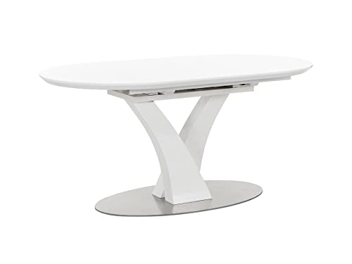 Vente-unique - Table à Manger Extensible - 6 à 8 Couverts - MDF et métal Inoxydable - Blanc laqué - Talara