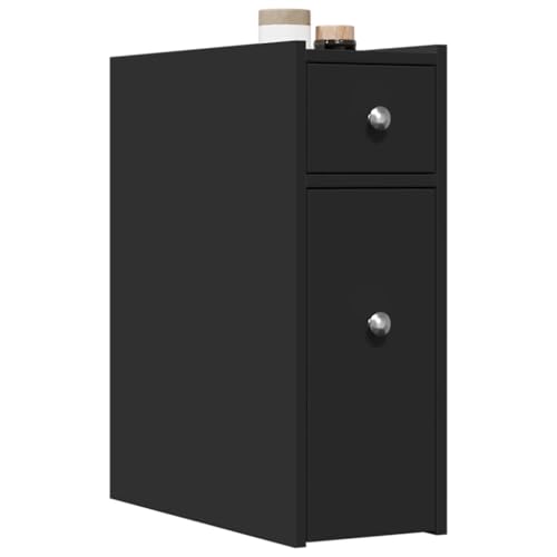 Gecheer Armario de baño Estrecho con Ruedas Madera de ingeniería Negro,Armario Multiusos,Mueble Auxiliar,RY-2