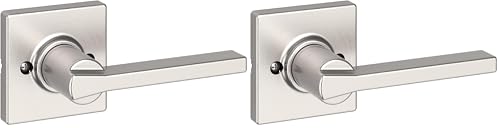 Image of Kwikset Casey Dummy Door Handle, Single Sided Lever for Closets, French Double Doors, and Pantry, Satin Nickel Non-Turning Reversible Interior Push /Pull Lever, with Microban Protection (Pack of 2)