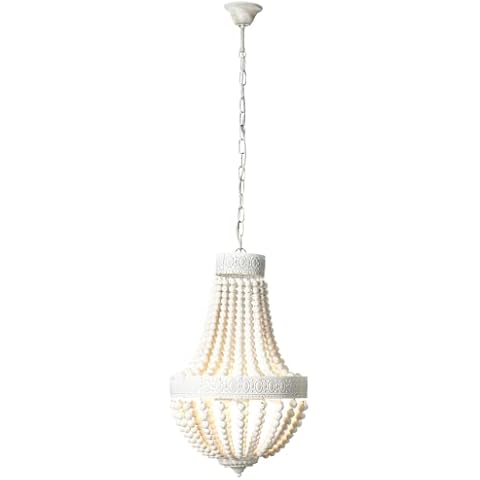 Lámpara de araña blanca de metal y madera con 3 focos Cover