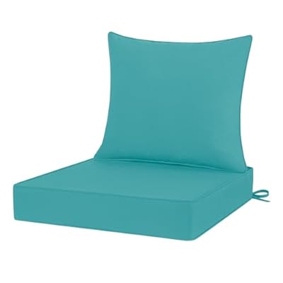 HOMELYSIAN Outdoor Chair Cushions 24x24, Patio Furniture Cushions with Removable Cover, Outdoor Deep Seat Cushion Set with Ties and Handle, Waterproof Outdoor Cushions for Chair Sofa Couch, Teal