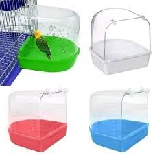 Image of Plastic Birds Bath Tub for Birds Cage Small Birds Bathing Box (Color May Vary) by Pet & Vet. (Blue& White).