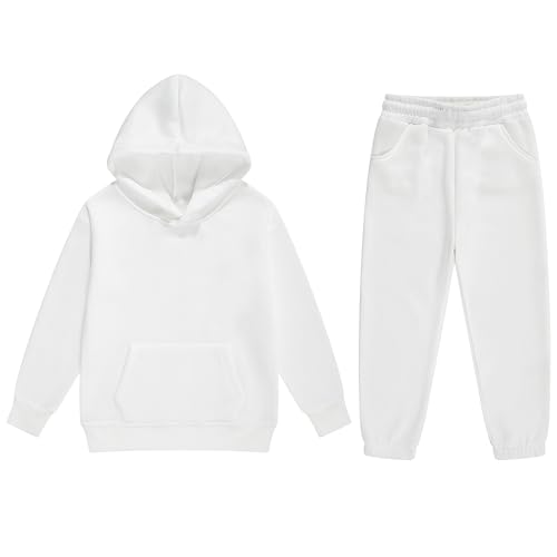 Boys 2 Pieces Sweatsuits Pullover Hoodie and Sweatpants Girls Fashion Tracksuit Set Birthday Outfits White 8 Years