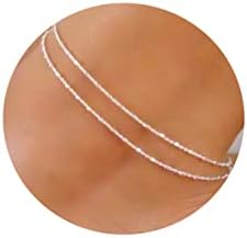 Pencros Dainty Silver Satellite Anklet,Sterling Silver Cute Beads Layer Satellite Chain Boho Adjustable Anklets for Women Teen Girls