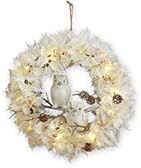 Collections Etc Lighted White Christmas Wreath w/Owls