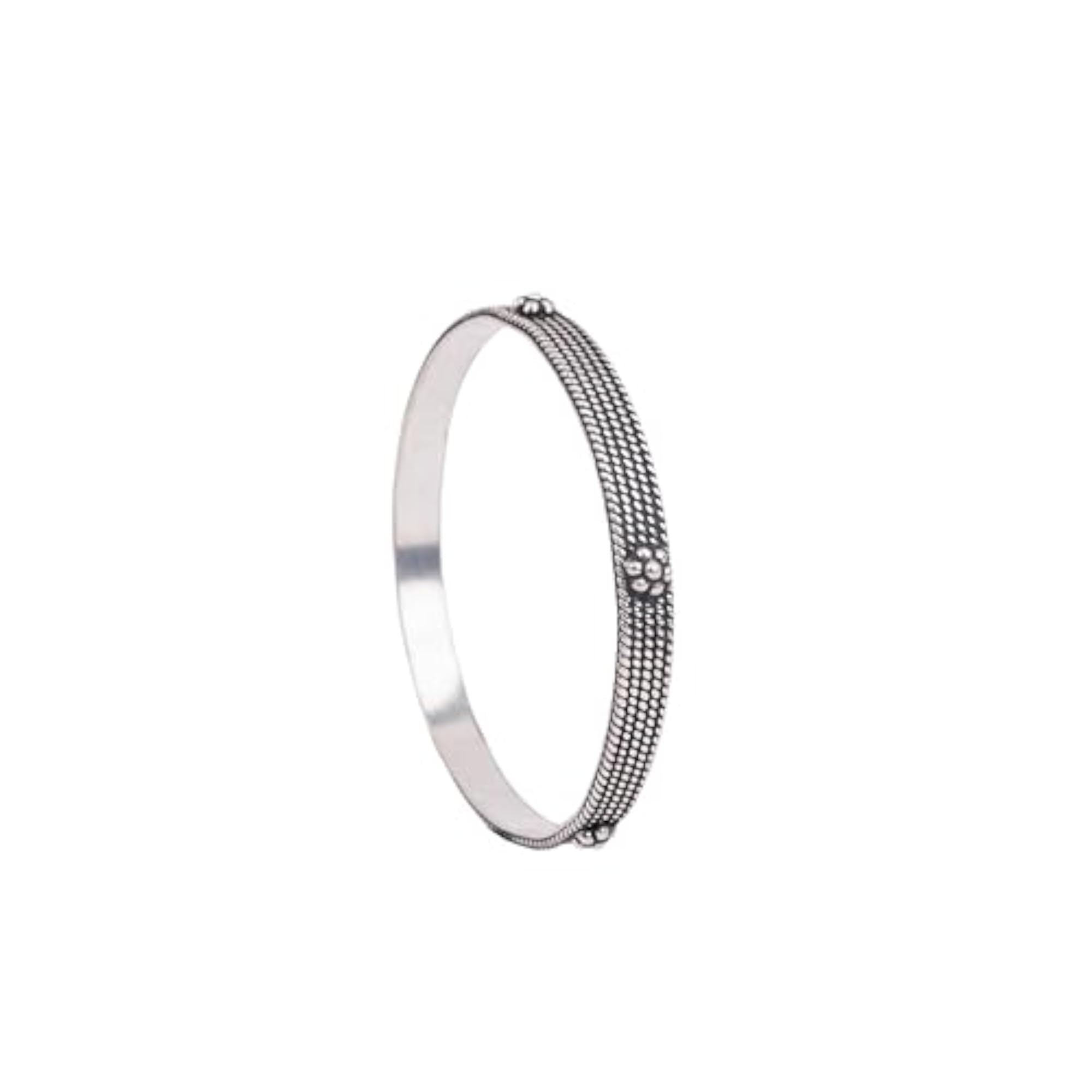 Women's 925 Sterling Silver Bangle, Dulari Daana Work Flower Design