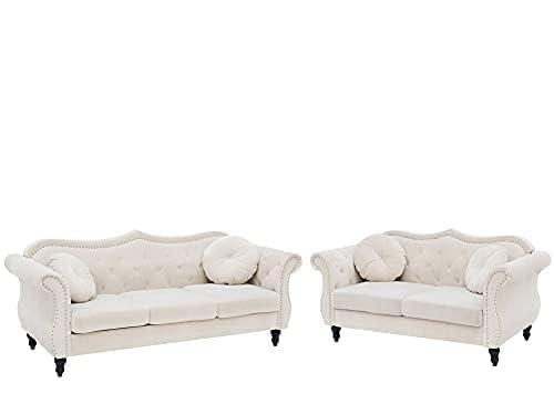 Image of Classic 3+2= 5 Seater Sofa Set Luxury Chesterfield Modern Fahionalable Sleeper Sofa for Living Room, Dining Room, (3+2 Beige TAZ)