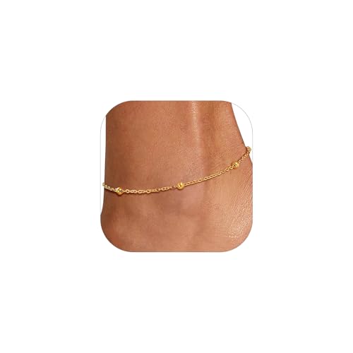 U7 Women Girls Barefoot Jewelry 18K Gold or Rose Gold Stainless Steel Heart/Rope/Figaro/Cuban Chain Anklet Foot Bracelet, 25-30 CM Long Gold Plated-Be