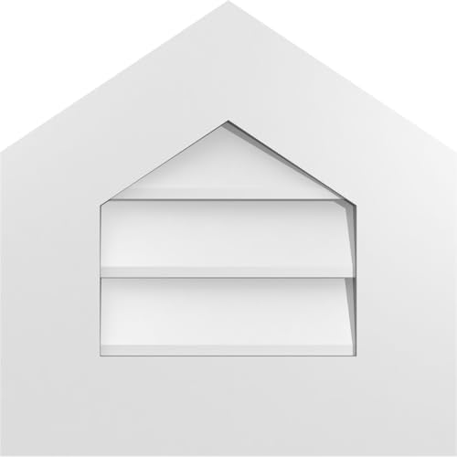 16"W x 16"H Peaked Top Surface Mount PVC Gable Vent 8/12 Pitch: Non-Functional, w/ 1" x 3-1/2" Standard Frame