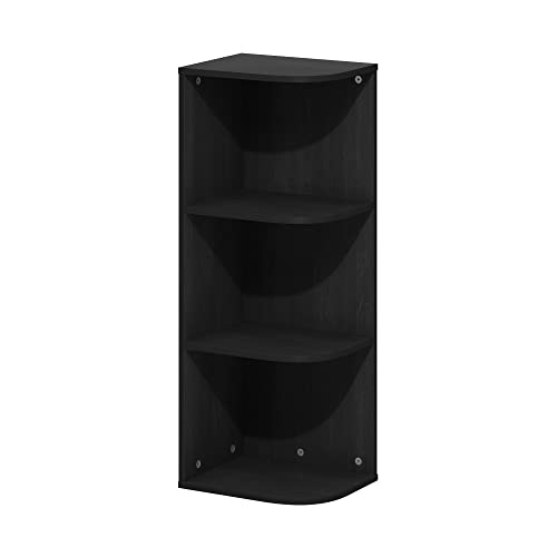 Image of Furinno PASIR Book Shelf, 3-Tier Corner Bookshelf with Open Shelf, Standing Bookcase, 9.3 x 12 x 31.5 for Organization and Storage, for Living Room, Bedroom, Home Office, Blackwood