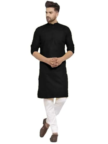 Image of Luxrio Kurta for Men Cotton Blend Long Solid Straight Fit